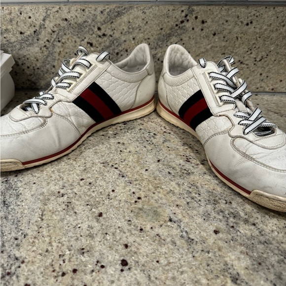 Gucci White Guccissima Leather Web Detail Low Top Sneakers Size 9G - Picture 8 of 9